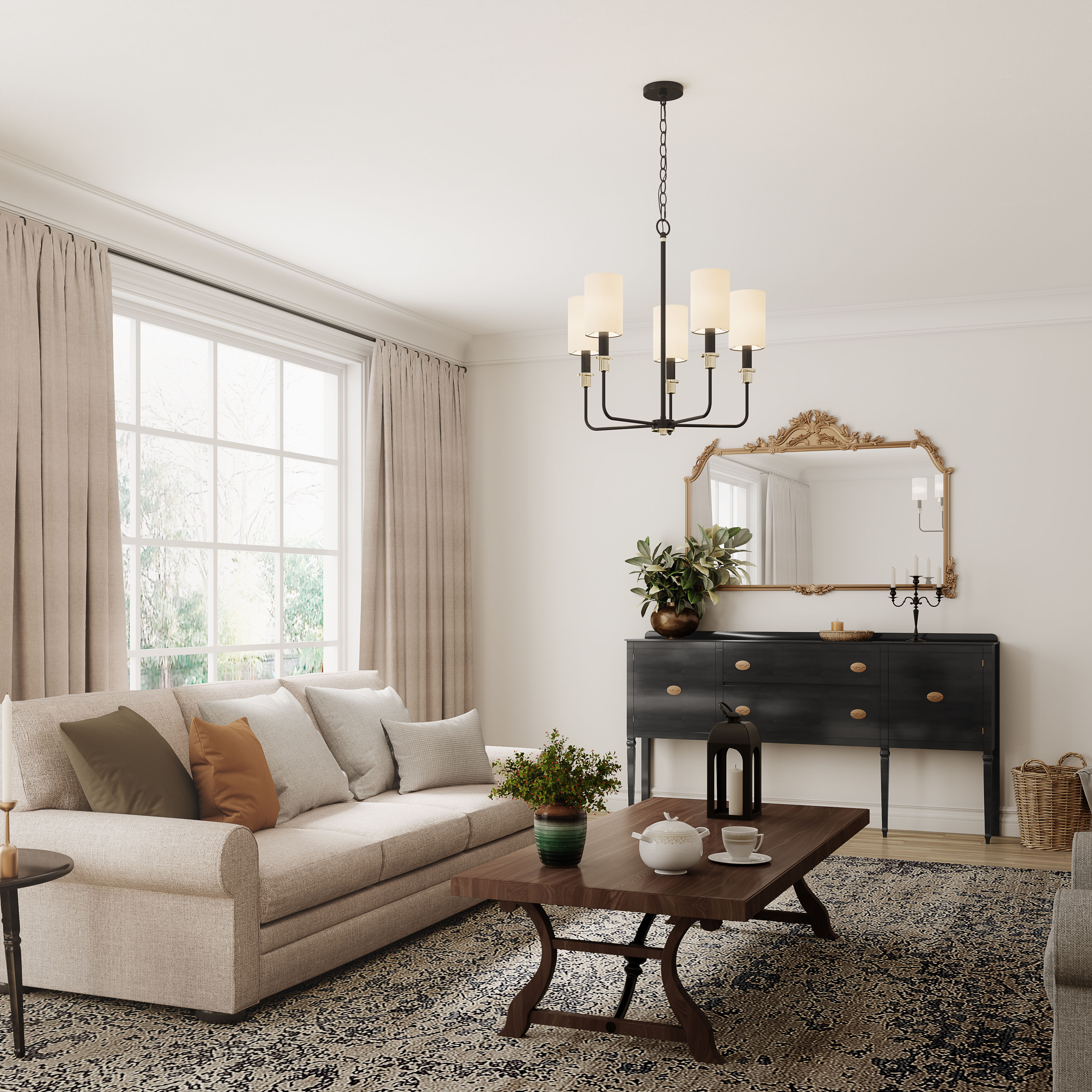 Chelsea 5 Light 24.75 inch Matte Black/Modern Gold Chandelier Ceiling Light